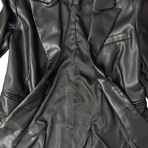 7 FOR ALL MANKIND® Womens XS Black Vegan Leather Blazer Jacket w/ Gold Buttons - Picture 6 of 9